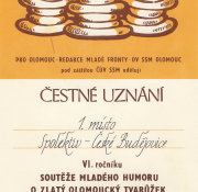 Spolektiv vítězem O zlatý olomoucký tvarůžek 1989